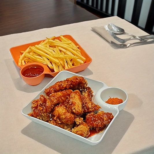 4-Piece set Colorful Serving Platter Set – Durable BPA-Free PP Plastic Snack, Sushi, Appetizer & Dessert Plates with Dipping Sauce Bowls – Ideal for Charcuterie Boards, Fruit Trays, Party Finger Foods, Holiday Gatherings & Home Dining – Dishwasher Safe