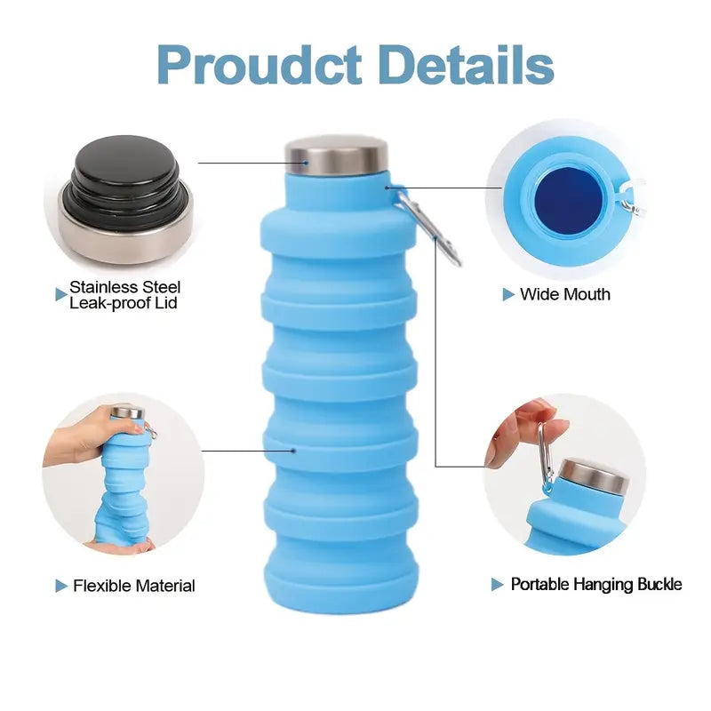 Single Pack, 500Ml Collapsible Water Bottle, Silicone Stretchable Cup, Portable Foldable Travel Water Bottle.