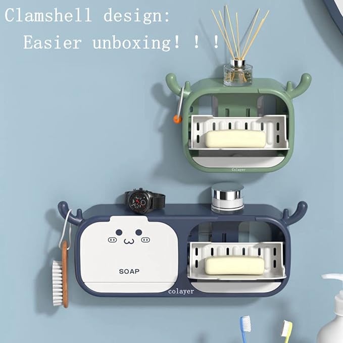 Wall-Mounted Deer-Shaped Soap Box with Flip Drain and Tray