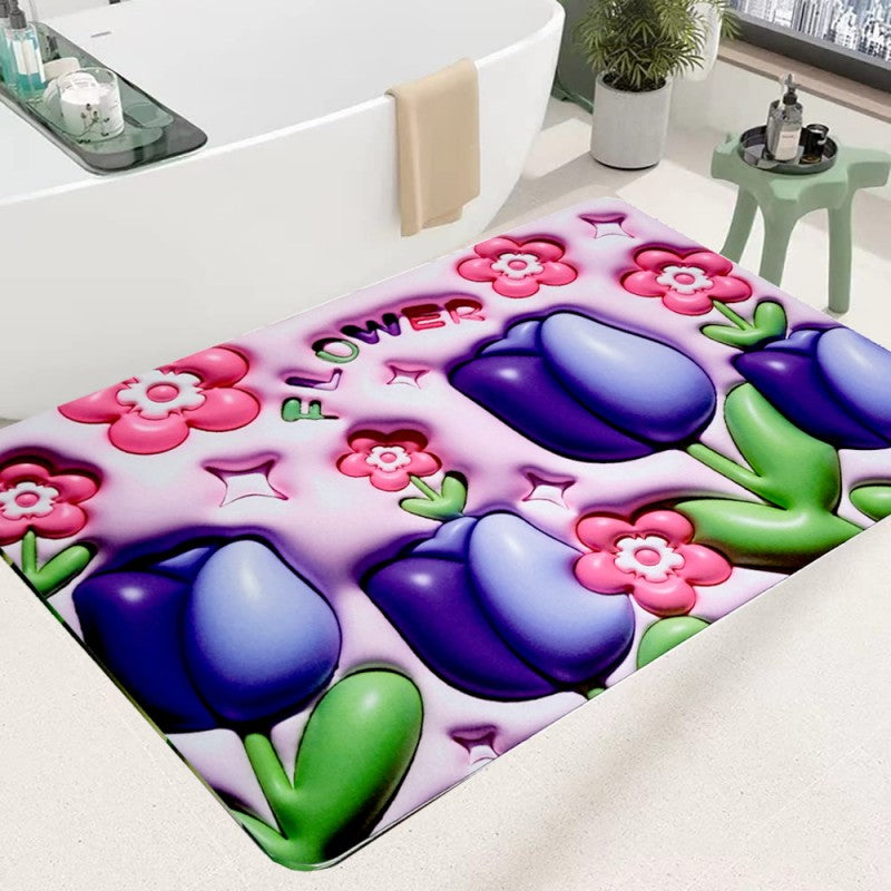 3D Flower Desing Bathroom Rugs Non Slip Bath Mat, Quick-Drying Bathroom Mats Cute Extra Soft Absorbent