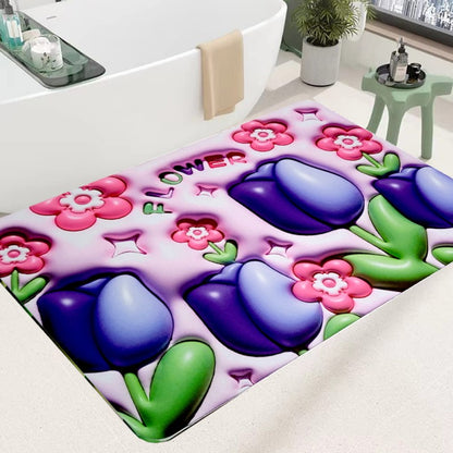 3D Flower Desing Bathroom Rugs Non Slip Bath Mat, Quick-Drying Bathroom Mats Cute Extra Soft Absorbent