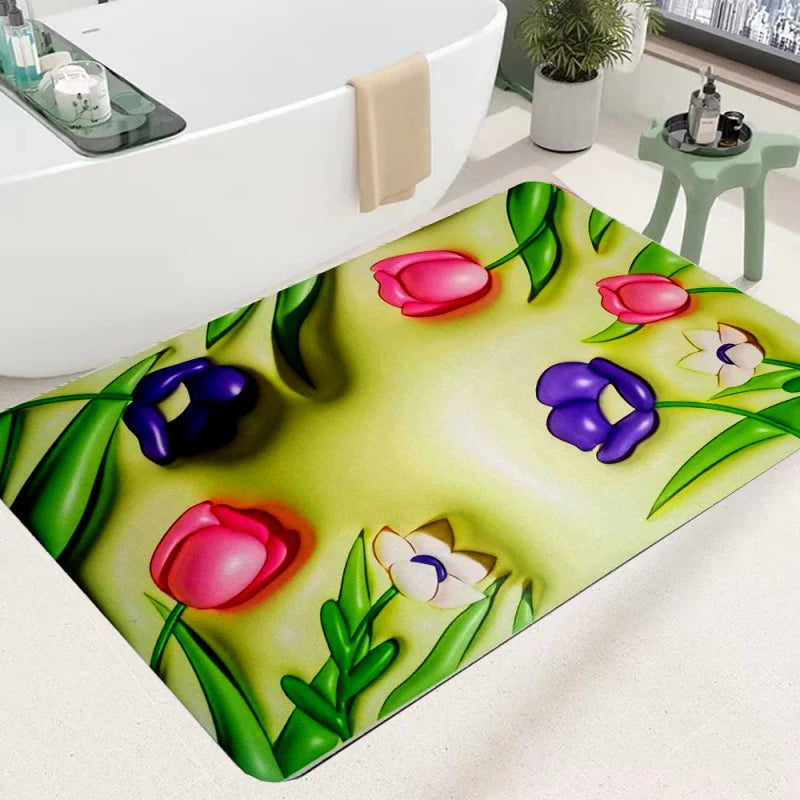 3D Flower Desing Bathroom Rugs, Non Slip Bath Mats, Quick-Drying Bathroom Mats, Cute Extra Soft Absorbent