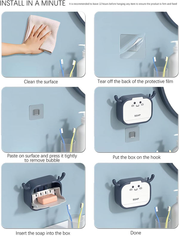 Wall-Mounted Deer-Shaped Soap Box with Flip Drain and Tray