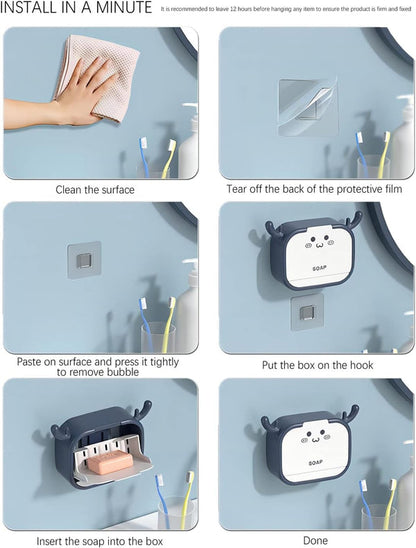 Wall-Mounted Deer-Shaped Soap Box with Flip Drain and Tray