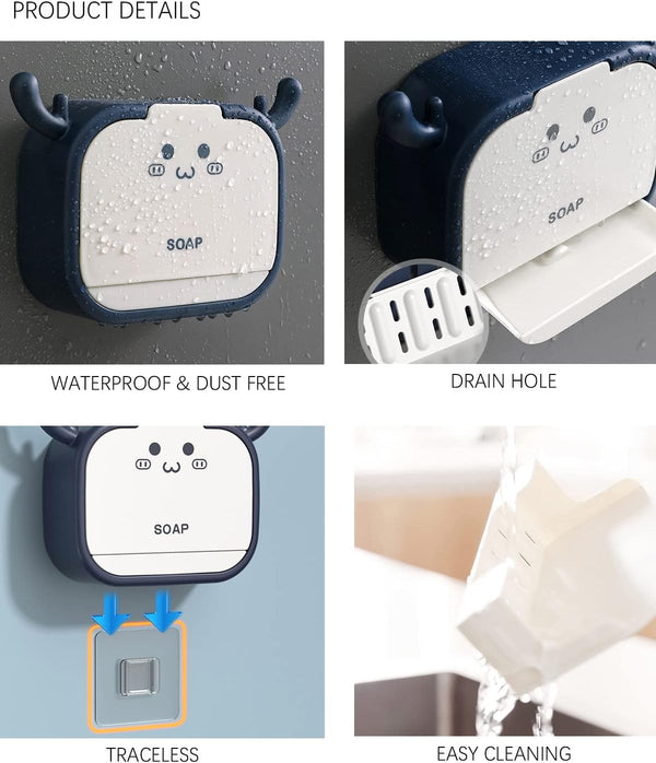 Wall-Mounted Deer-Shaped Soap Box with Flip Drain and Tray