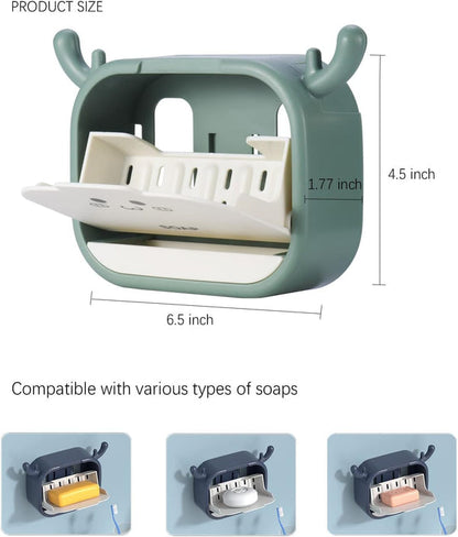 Wall-Mounted Deer-Shaped Soap Box with Flip Drain and Tray