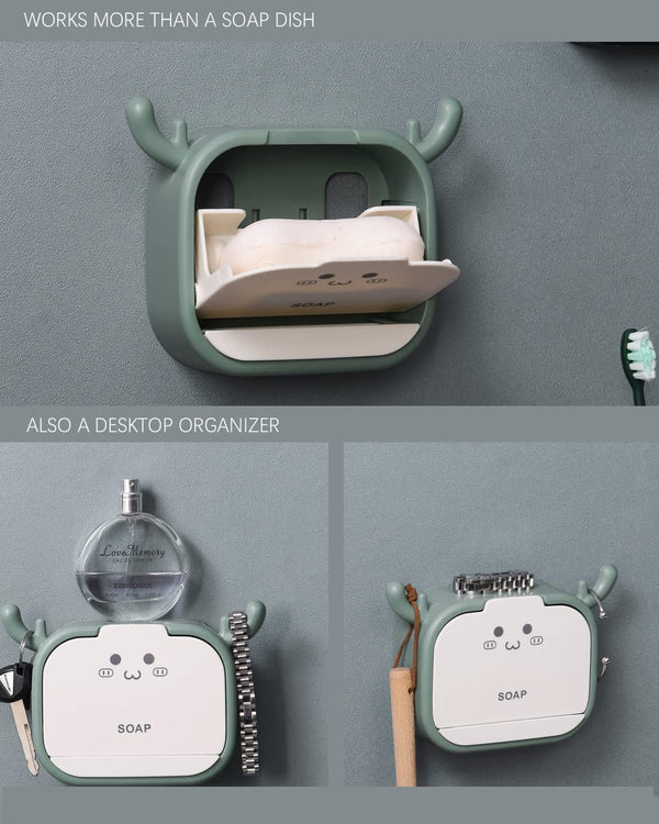 Wall-Mounted Deer-Shaped Soap Box with Flip Drain and Tray