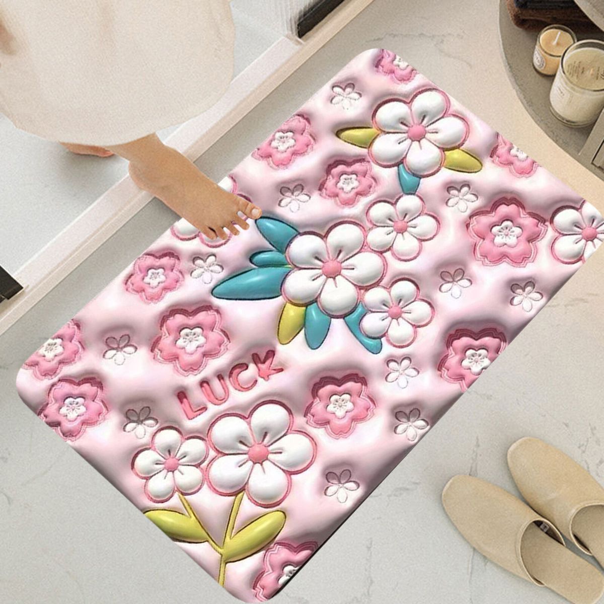 3D Flower Desing Bathroom Rugs Non Slip Bath Mat, Quick-Drying Bathroom Mats Cute Extra Soft Absorbent