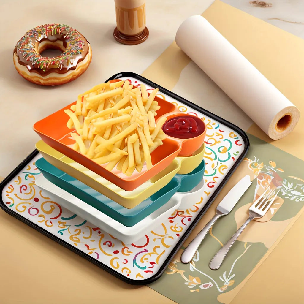 4-Piece set Colorful Serving Platter Set – Durable BPA-Free PP Plastic Snack, Sushi, Appetizer & Dessert Plates with Dipping Sauce Bowls – Ideal for Charcuterie Boards, Fruit Trays, Party Finger Foods, Holiday Gatherings & Home Dining – Dishwasher Safe