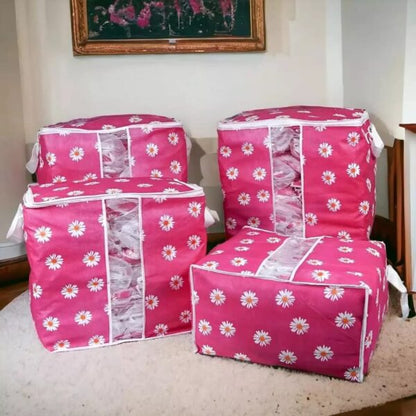 High Quality Flower Printed Storage Bag ( Pack Of 4 )