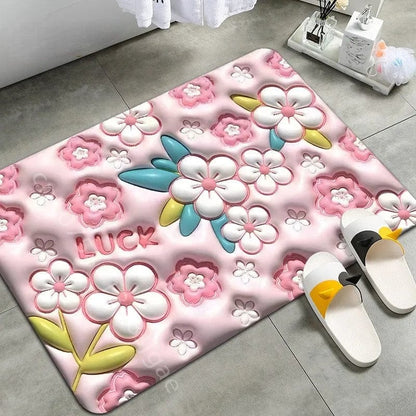 3D Flower Desing Bathroom Rugs Non Slip Bath Mat, Quick-Drying Bathroom Mats Cute Extra Soft Absorbent