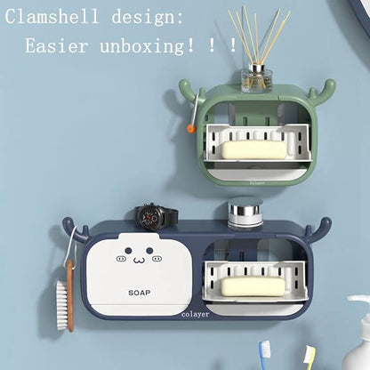 Wall-Mounted Deer-Shaped Soap Box with Flip Drain and Tray