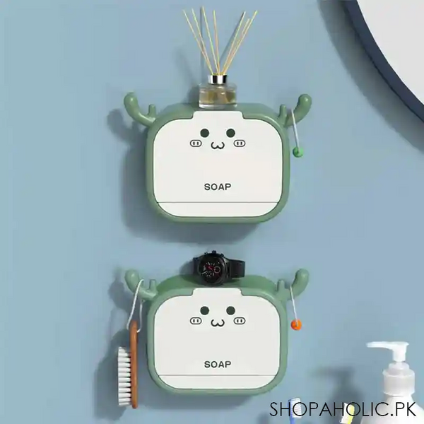 Wall-Mounted Deer-Shaped Soap Box with Flip Drain and Tray