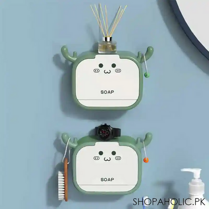 Wall-Mounted Deer-Shaped Soap Box with Flip Drain and Tray